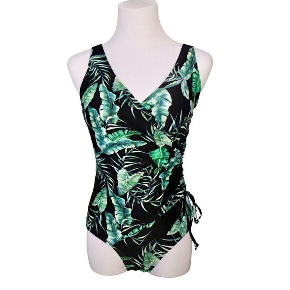Niptuck Green‎ Jungle Tropical Ruched Wrap 1pc Moderate Coverage Swimsuit sz 6 - Picture 2 of 12